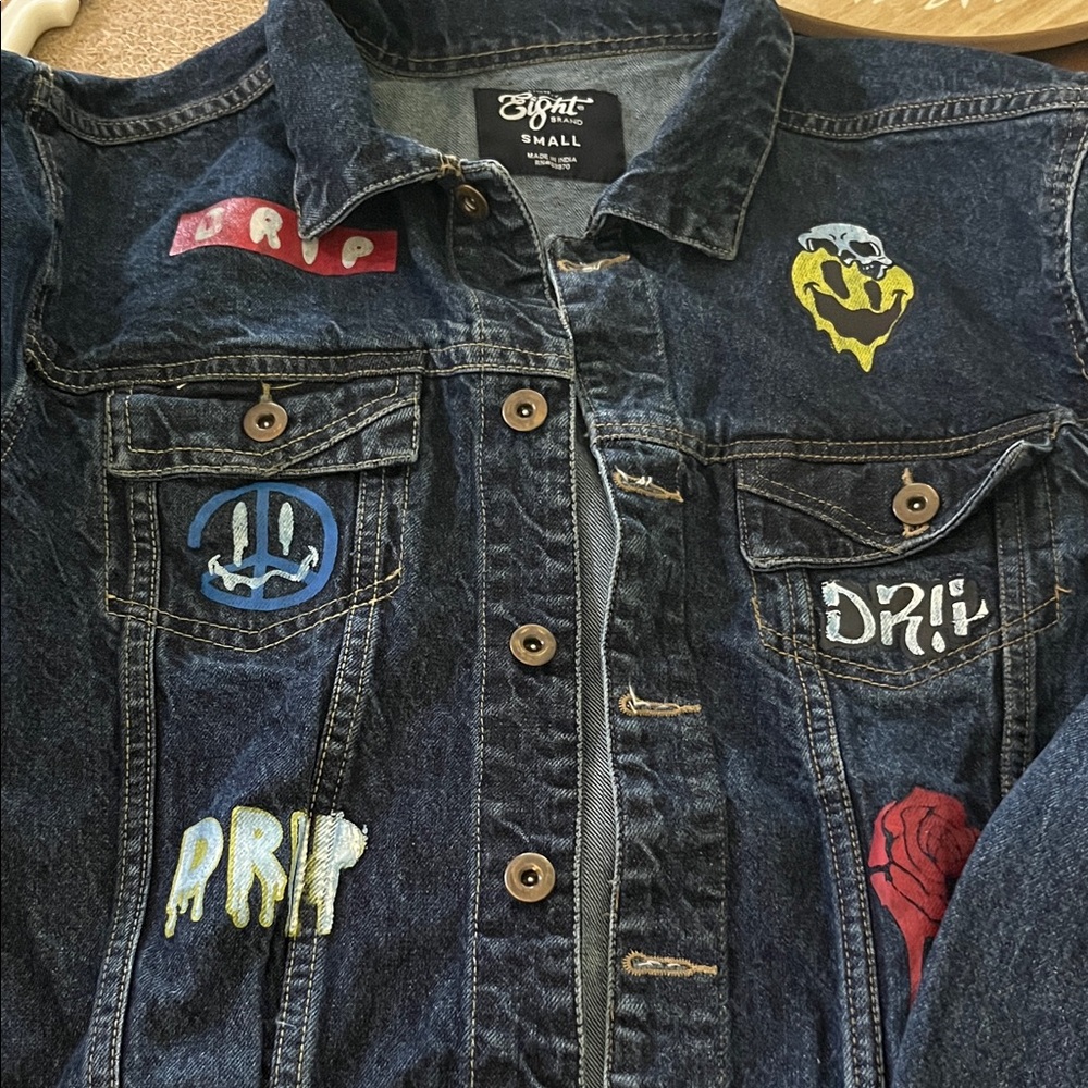 Eighty Eight Black Denim Jacket with Colorful Patches
